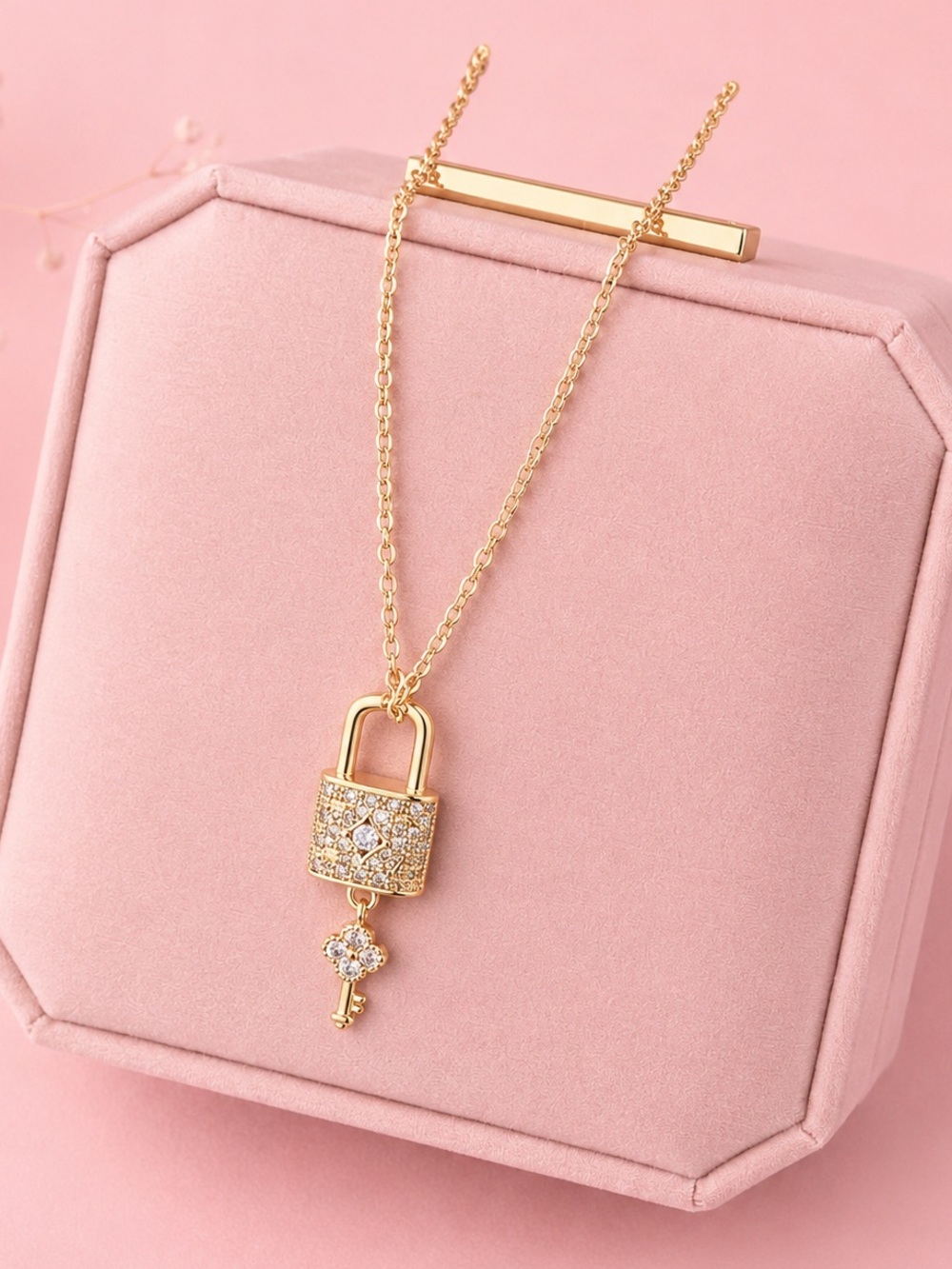 Golden Key Lock Crystal Necklace
